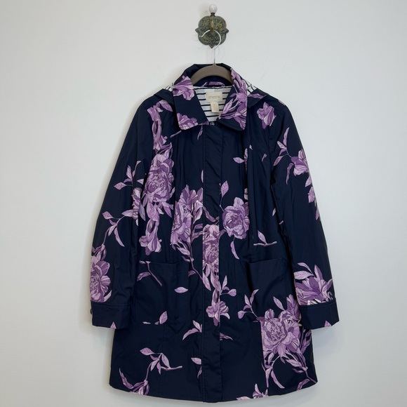 Chicos Floral Rain Jacket Hooded Contrast Lining Water Repellent Women M Petite - Picture 1 of 9